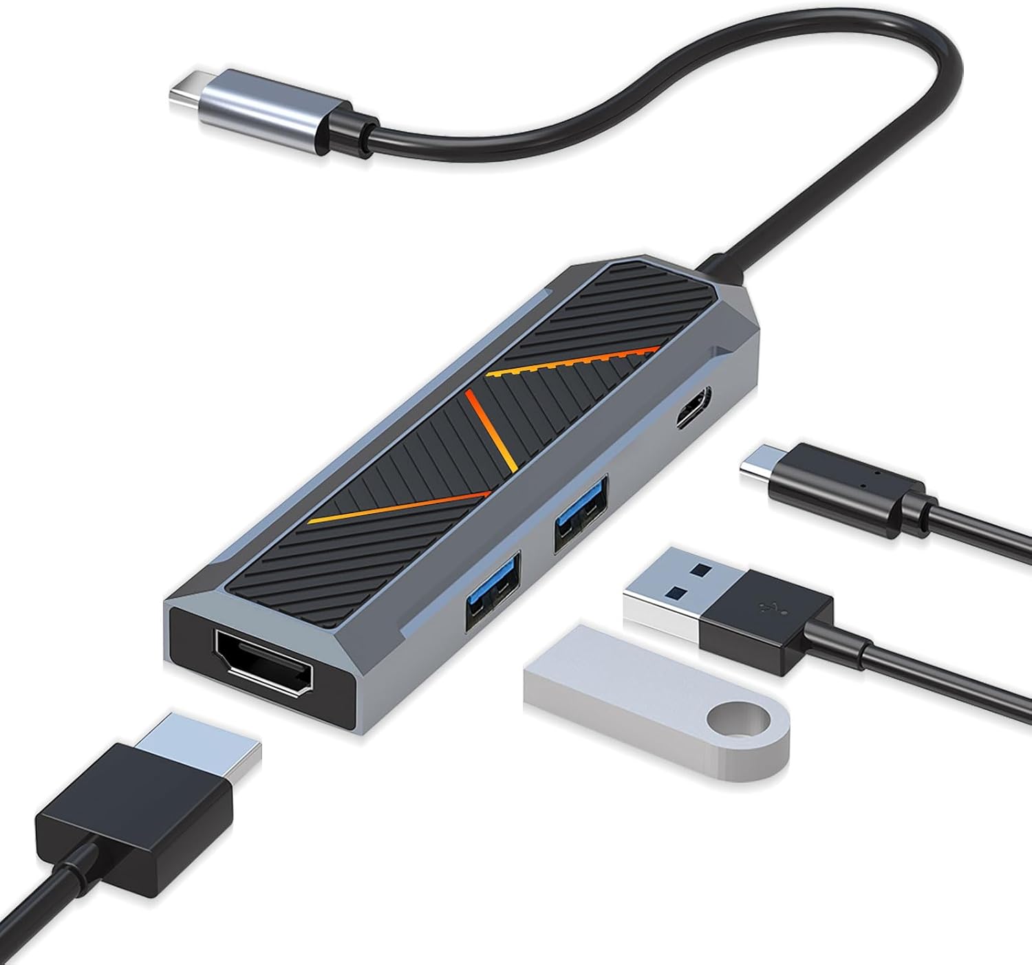 4-in-1-USB-C-Hub mit 4K-60-Hz-HDMI-Splitter
