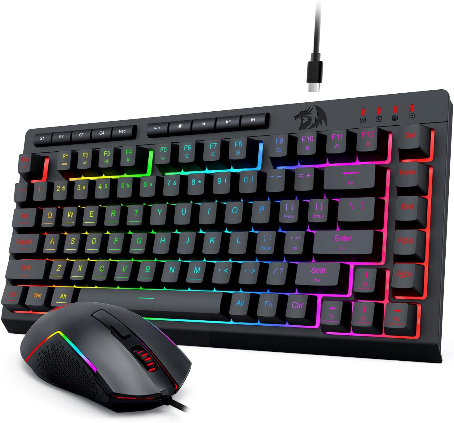 Schwarze S155-Kombination aus kabelgebundener Gaming-Tastatur und -Maus mit RGB-Hintergrundbeleuchtung