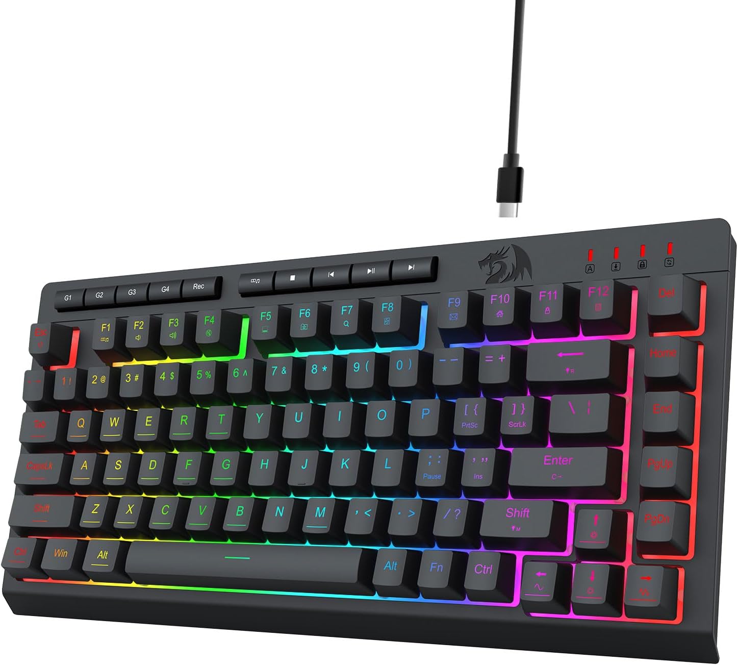 Schwarze K524 kabelgebundene Gaming-Tastatur mit RGB-Hintergrundbeleuchtung und 75 %
