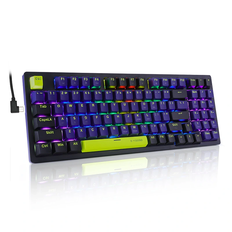 Kabelgebundene mechanische Gaming-Tastatur in Regenbogenfarben mit 94 Tasten